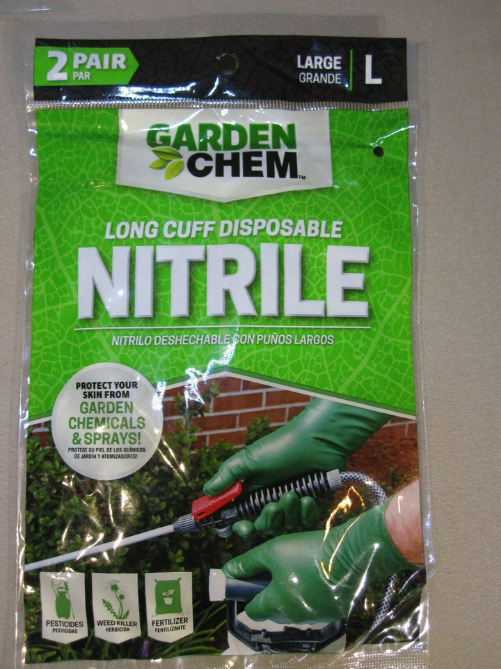 Guantes de nitrilo desechables de puño largo de Garden Chem - PAQUETE DE 2 PARES (LOTE DE 5) L Foto 4 de 4
