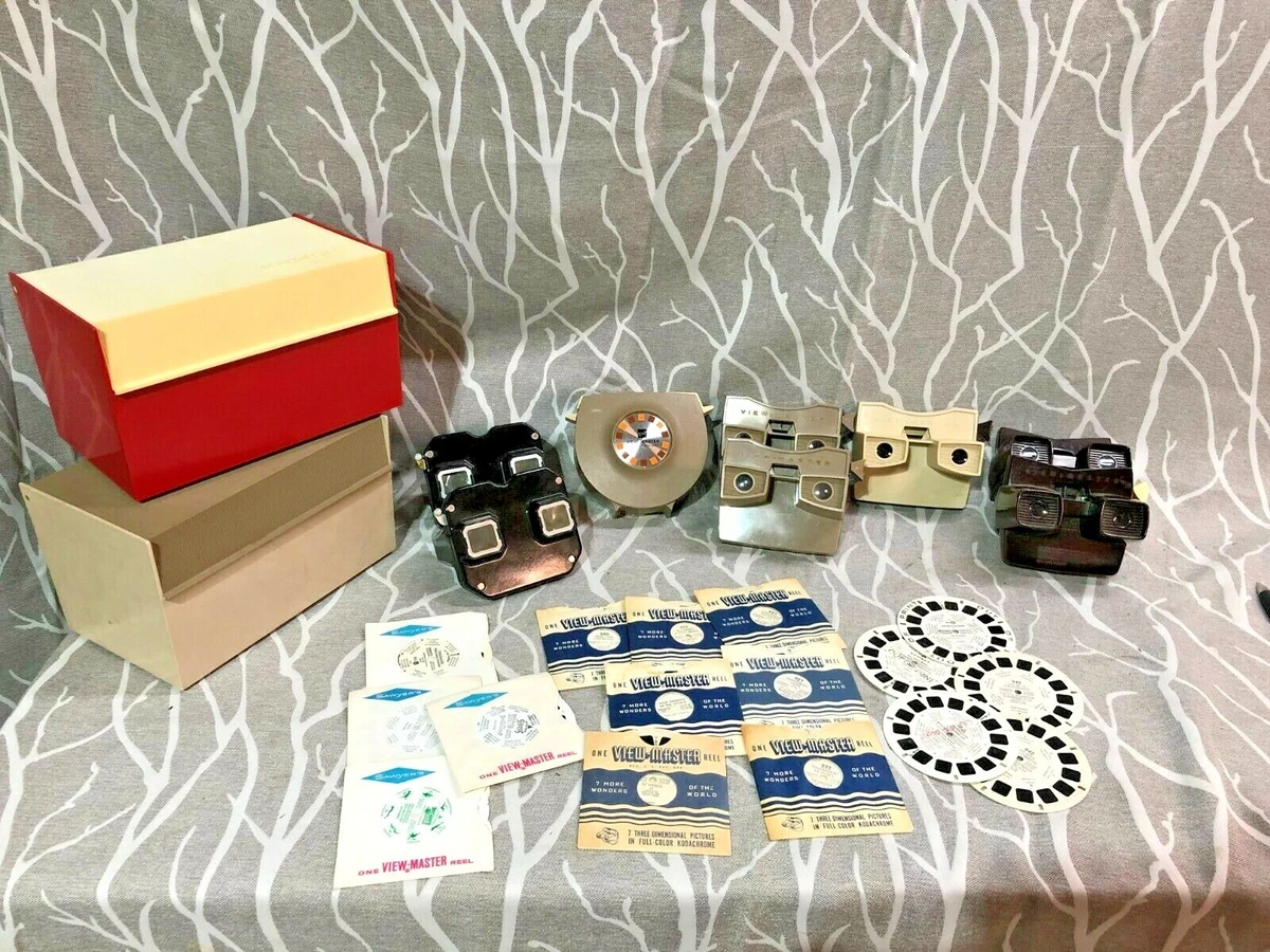 Vintage View Master and Reels Lot 8 Viewers, 16 Reels, 2 Storage Cont.