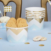 Eisbecher Pappe Zickzack Hellblau Gold 8 StüCk