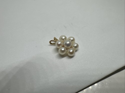 Vintage 14k 585 Yellow Gold Pearl Cluster Flower Charm Pendant - 第 2/12 張圖片