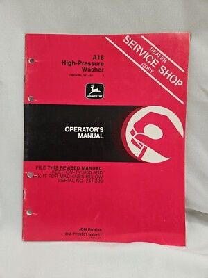 #ad John Deere A18 High Pressure Washer Operators Manual Issue L1 Red $26.74