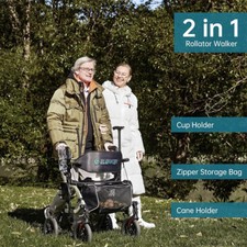 10 Deluxe ELENKER Rollator Walker 2 in 1 Medical Aid Wheelchair Transport Chair