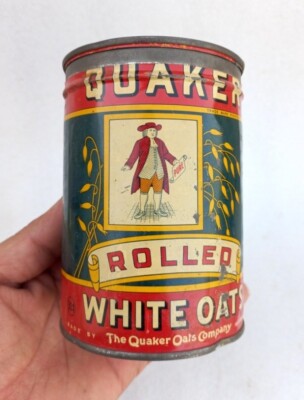 Quaker Rounds Vintage Old Quaker Rolled White Oats Advertising Litho Round Tin Box ...