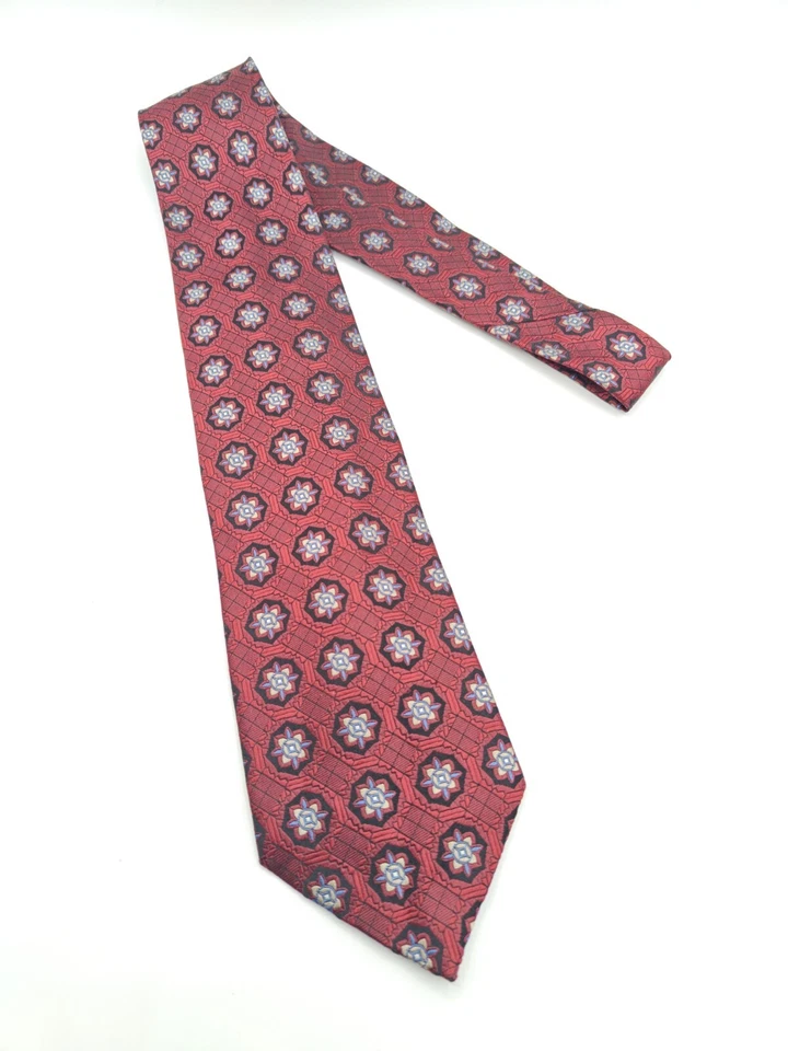 🇺🇲 Corbata de seda geométrica roja JZ Richards para hombre hecha en EE. UU. 60x3,75 Foto 4 de 4