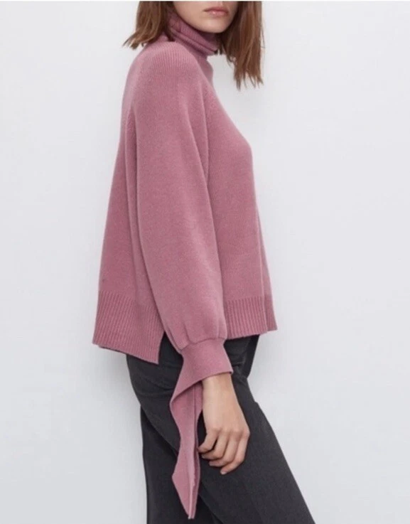 Suéter Zara Manga Corbata Cuello Alto Malva Rosa L Foto 4 de 4