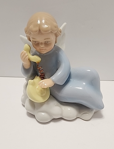 Beautiful Vintage Porcelain/Ceramic Angel On The Phone - Rare 2.5” X3.2” Approx
