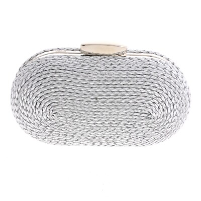 #ad Silver Tone Metal Leatherette Cord Clutch Evening Bag BZY196 SIL