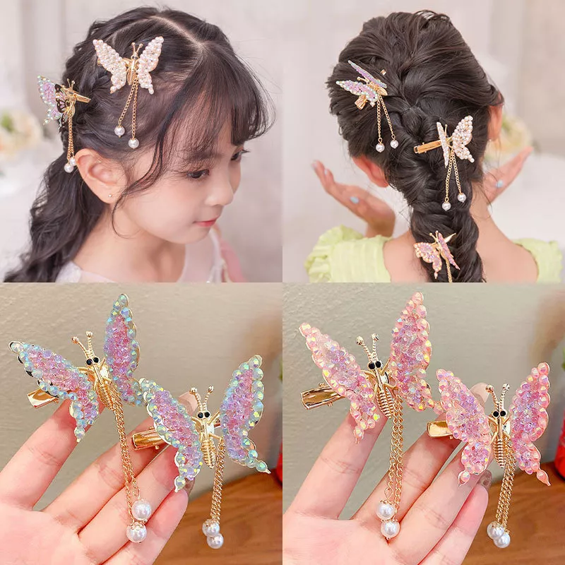 Pearl Tassel Metal Long Tassel Butterfly Hairpin Girls Hair Clip Girls Headwear