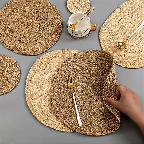 Jute Hand Braided Placemats Set of 4 | 14 Inches Artistic Square Tablemats fo... - Picture 4 of 9