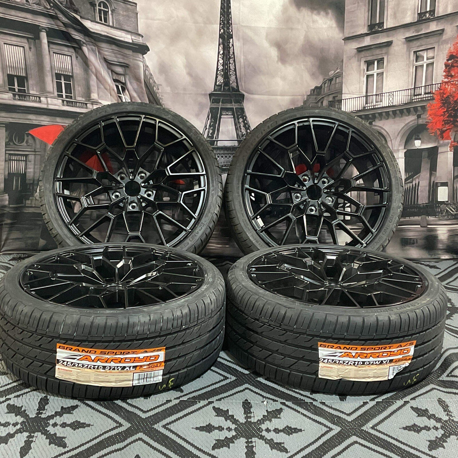 (Set of 4) 19" STAGGERED Black Wheels and tires 5x120 FOR BMW 3 4 5