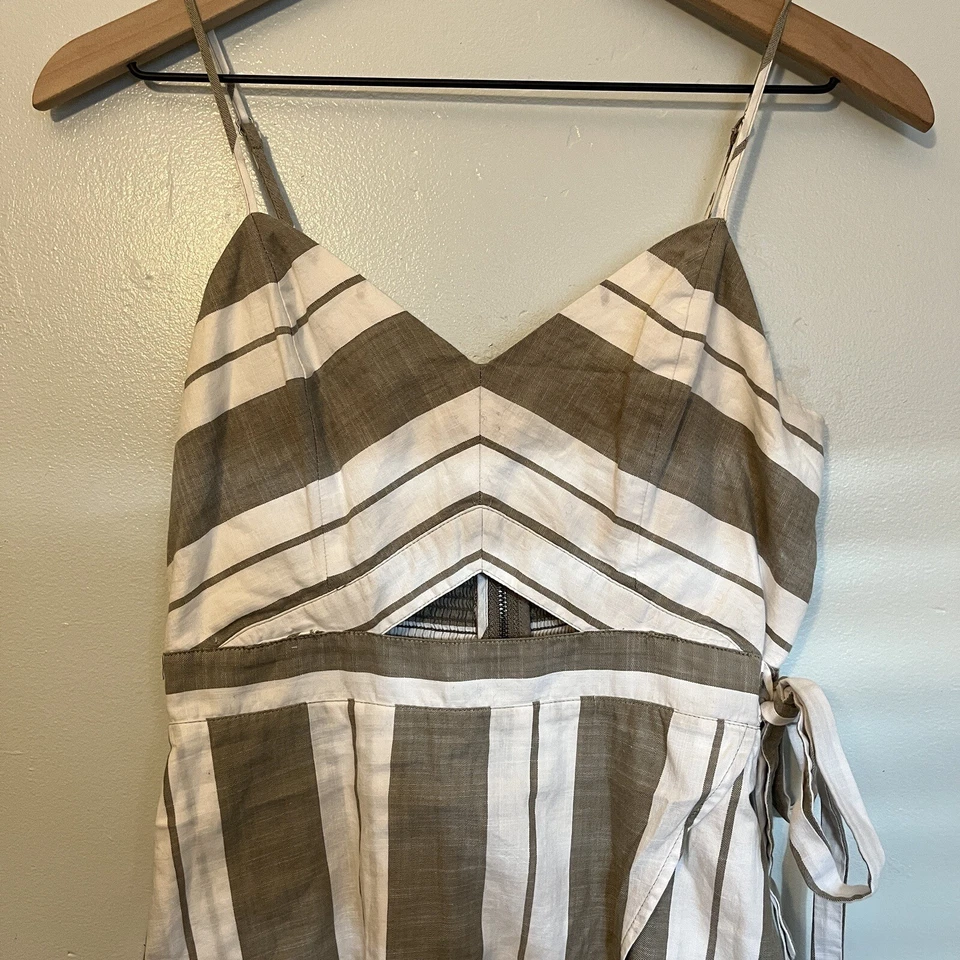 Vestido midi Express a rayas recortado imitación envoltura talla 4 algodón verde tropical costero Foto 3 de 4