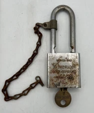 American Series 200 Padlock with Key and Attached Chain - 2" Extended Shackle