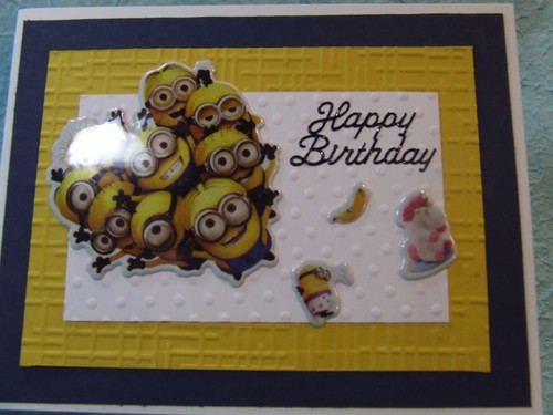 Tarjeta de Feliz Cumpleaños Hecha a Mano Minions Despreciable Me + 4 Pegatinas con Estampilla - Imagen 4 de 4