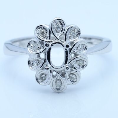6x4mm Oval Cut Natural Diamond 925 Sterling Silver Semi Mount Setting Fine Ring
