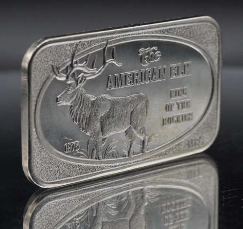 1975 USSC American Elk Hunting King of the Rockies 1oz 999 FINE Silver bar C5059