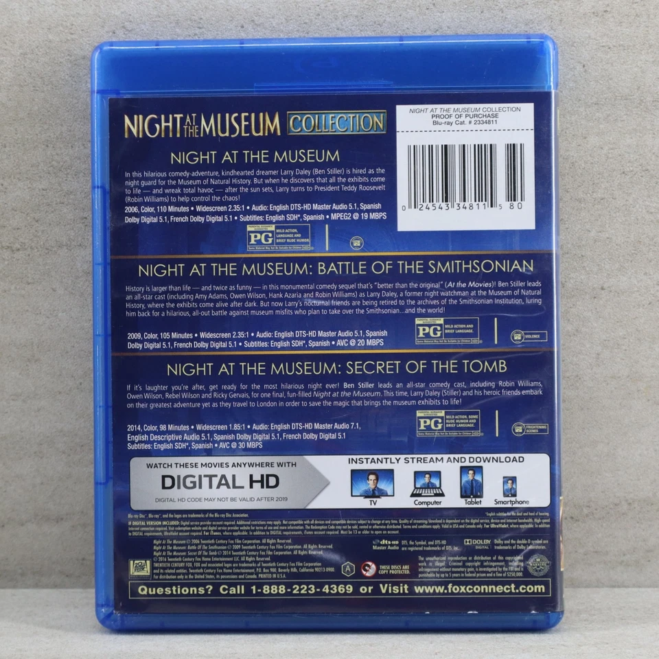 Night at the Museum Blu-ray 3-Movie Collection Ben Stiller PG Smithsonian Tomb - Image 2 of 4