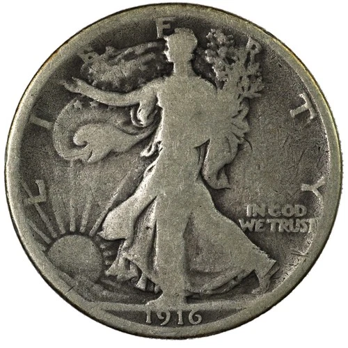 1916-P Philadelphia Walking Liberty Silver Half Dollar 50C Very Good VG+
