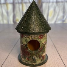 Handcrafted Christmas Birdhouse 5" Santa Cardinals Scene