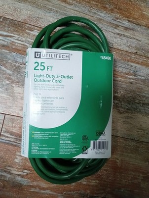 BRAND NEW - Utilitech 25 Ft Light-Duty 3-Outlet Outdoor Cord 16 Gauge 13 Amp