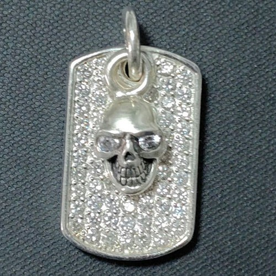 #ad Silver Skull Dog Tag Necklace Heavy Pressure Top Used $126.71