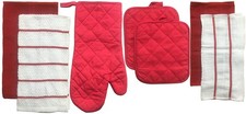7 PCS Cotton Kitchen Set Towel Oven Mitt Pot Holder Dishcloth Baking Red
