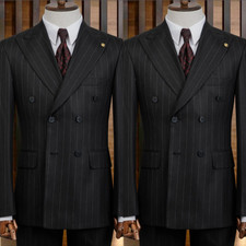Formal Men's Black Striped Suit Banquet Business Peak Lapel 2Pcs Tuxedo Jacket