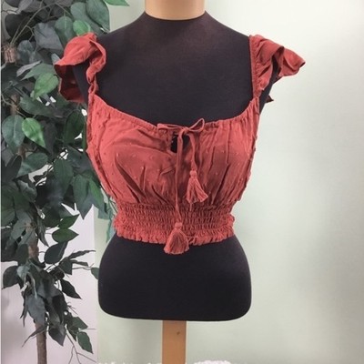 Live to be spoiled rust smocked cropped top Woman s size XL