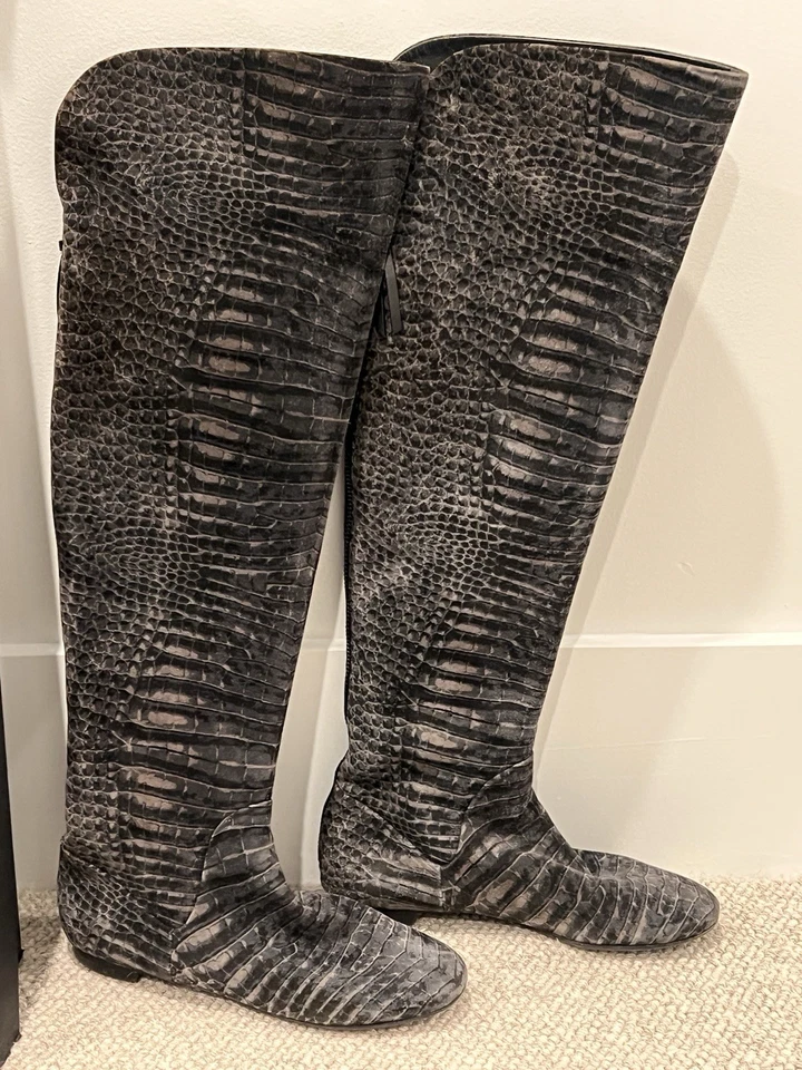 GIUSEPPE ZANOTTI Suede Croc Print Ballet Flat Pull On Boot Boots 38.5 / 8.5 Zip - Image 4 of 4