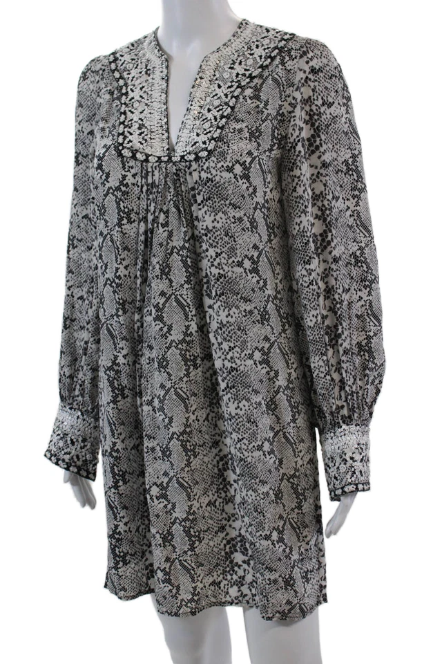 Mini vestido Nieves Lavi feminino seda estampa pele de cobra manga comprida branco tamanho XS - Imagem 3 de 4