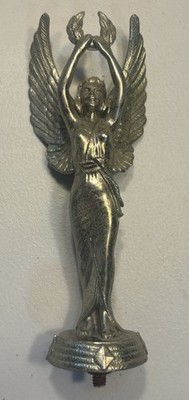 Vtg. Winged Angel Goddess of Victory Metal Trophy Topper Hot Rod Hood Ornament