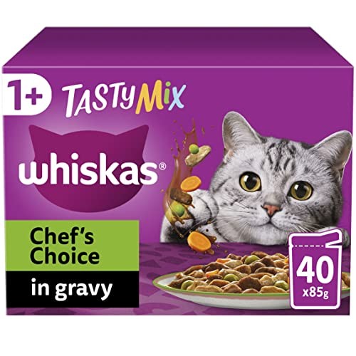 whiskas Tasty Mix 1+Chef´s Choice in Gravy 40x85g Pouches, Adult Cat Food