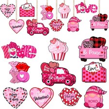 20 Pcs Valentine's Day Wooden Ornaments Valentine's Day Tree Decoration Heart...
