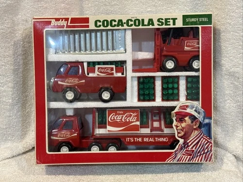 VINTAGE 1976 Buddy-L Coca-Cola Trucks/Forklift Set, MINT IN BOX, LOOK!!