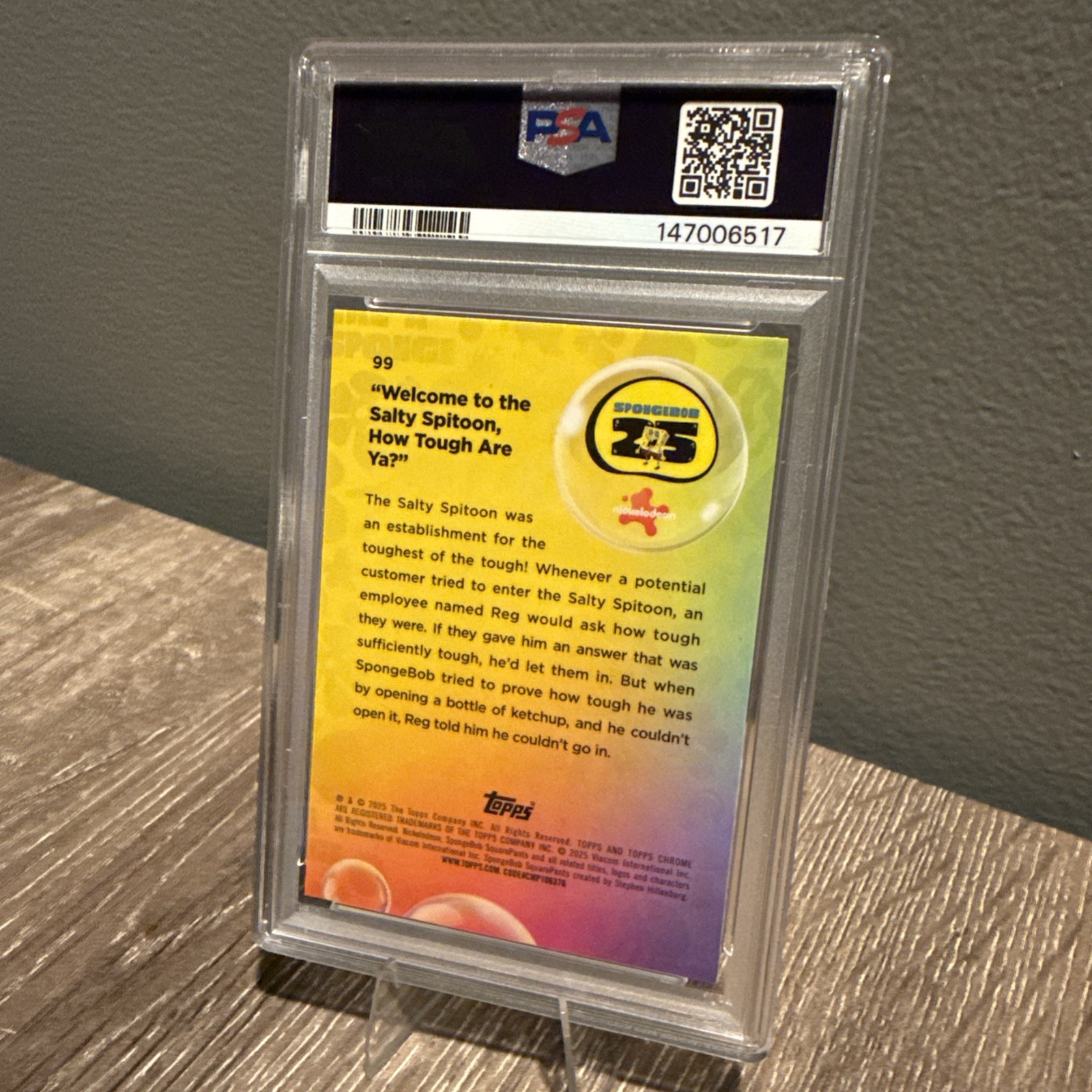 2025 Topps Chrome SpongeBob Sapphire Welcome Salty Spitoon Green /99 PSA 10 view 9