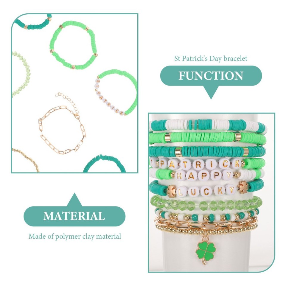 40Pcs St Patrick Day Clay Beaded Bracelet Assorted Color for Daily Wear ...