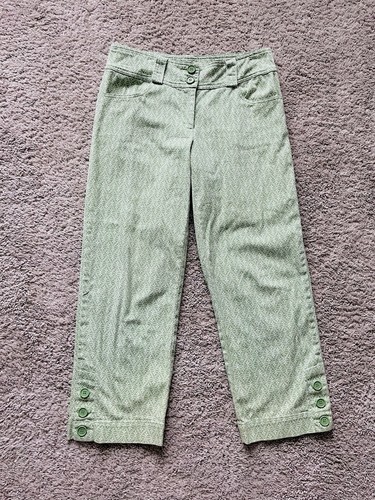 Cabi Womens Green Pattern Crop Pants Sz 4 Green & White Pattern Mid Rise
