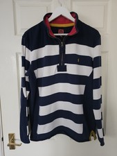 Joules Rugby Shirt Long Sleeve Mens Size Medium Elbow Patches Blue White Stripe 
