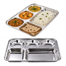 Stainless Steel Thali 5 Compartment Plate Indian Food Dinner Serving Dish Heavy