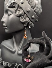 Kids Halloween Jewelry Set Black Cat Necklace Haunted House Earrings