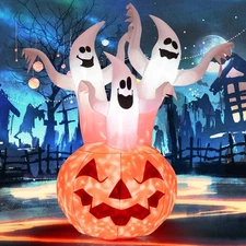 NNECW 182CM Halloween Blow Up Pumpkin and Ghost Combo with Built-in LED & Blower