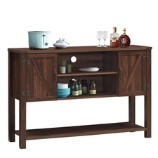 Console Table Sideboard Buffet TV Stand w/ Bottom Shelf & Storage Cabinets Brown