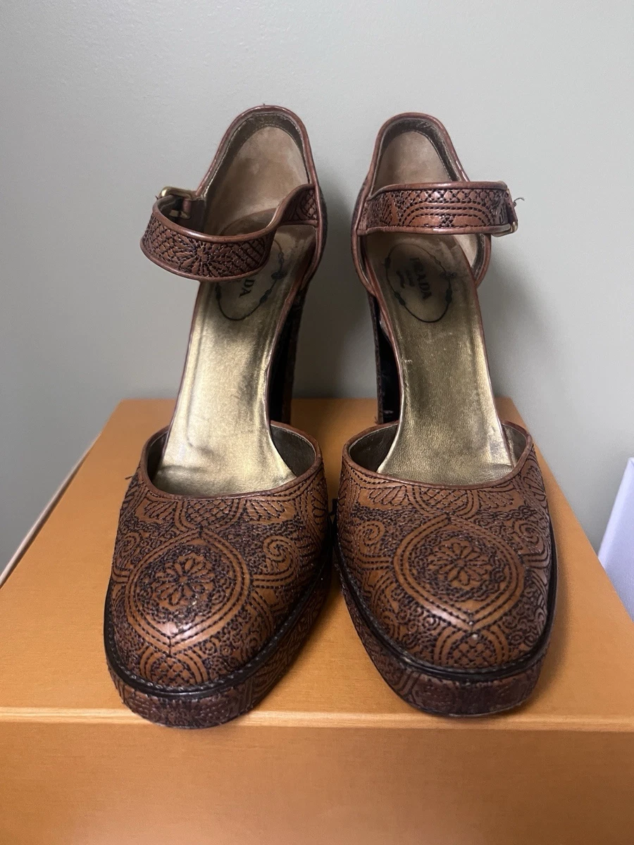 PRADA Buckle Block Heel Leather Upper Heels for Women for sale | eBay