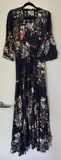 JAase Maxi Dress XL Navy Floral Boho Crochet Back Button Front Shirred Waist