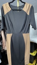 RN Studio by Ronni Nicole Black/Tan Straight Dress Short Sleeve Zip Back Size 6