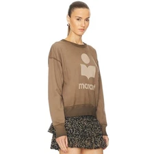Isabel Marant Mobyli Sweatshirt Khaki Brown Crewneck Logo Print Womens 36 / US 4