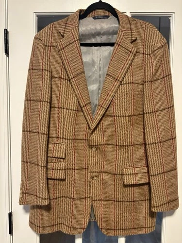 Vintage Polo Ralph Lauren Brown Plaid Tweed Wool Sport Jacket Blazer U G2U