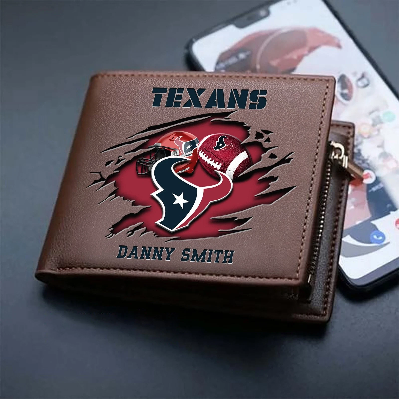 Personalized Houston Football Team Texanss Leather Wallet, Gift For Fans