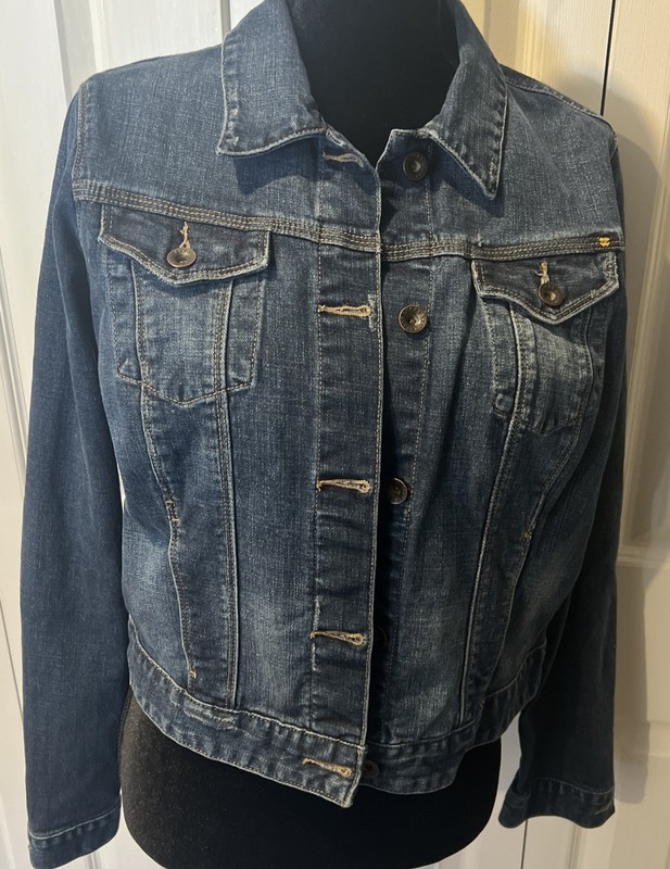 LUCKY BRAND Pixie Denim Jacket Sz Large Blue Jean Jacket Classic Button Front