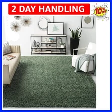 August Shag Collection Accent Rug - 3' x 5', Green, Solid Design, Non-Sheddin...