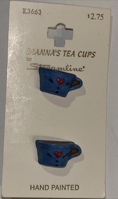 Vintage Streamline Dianna's Teacup Tea Cup Cups '90s Button Buttons Blue